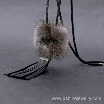 Korea Style Tassle Fur Ball Long Sweater Chain Necklace